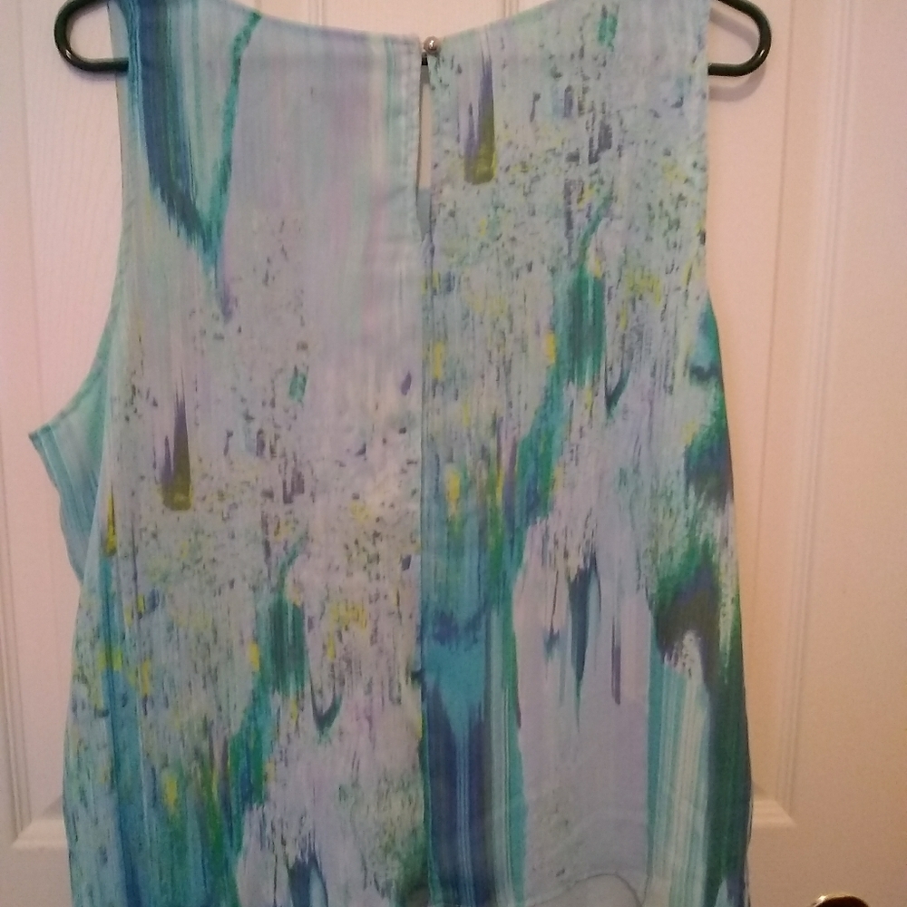 Women's sheer tank top blouse two layers. Turquoise, light blue, white, green